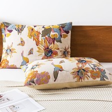 100 Organic Washed Cotton Queen Pillowcases for Queen 20" x 30" Ink Flower