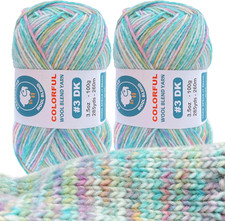 2 Pack Wool Blend Yarn, 2X3.5Oz / 285Yds, 3 DK, 20 Wool 80 Acrylic, Variegate