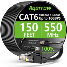 Cat6 Ethernet Cable 150FT, Outdoor Direct Burial Cat 6 Cable 24AWG High Speed up