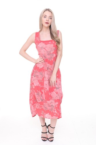 Damen Italienische Lagenlook Blumenmuster Ärmellos 2 Taschen Leinen Tunika Langes Kleid - Bild 33 von 50