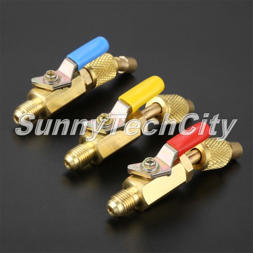 3x Angled Compact Ball Shut Valve 1/4" SAE R410A R134A R12 R22 for Charging Hose - Picture 2 of 5