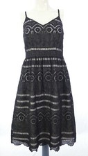 Monsoon Dess Broderie Anglaise Black Eyelet Floral Embroidery Fit Flare UK 10