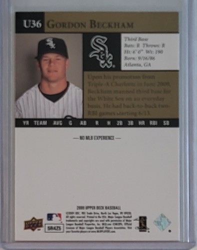 Tarjeta de béisbol 2009 de los Medias Blancas de Chicago #U36 Gordon Beckham actualización de mazo superior #U36 - Imagen 2 de 2