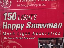 Vintage Happy Snowman Mesh 150 Light Decoration 3 ft x 3 ft (lot 2459)