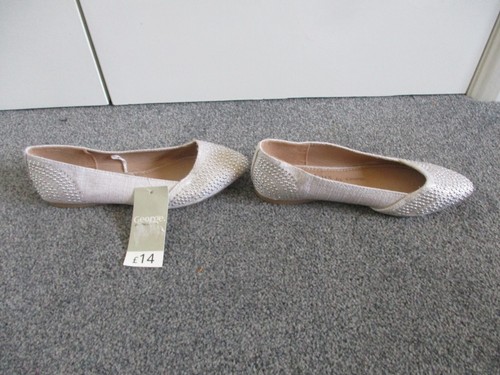 George Fabulous Footwear - Silvery grey, studded, flat pump shoes - UK4/EU37 - Picture 2 of 8