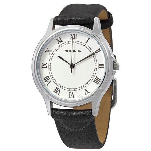 Sekonda 3022 - Orologio Da Uomo Con Cinturino Sintetico Nero, Quadrante Bianco E Cassa Argento - Regalo Classico