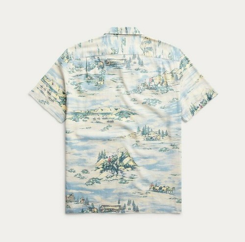 Double RL RRL Ralph Lauren Print Linen-Blend Camp Hawaiian Aloha Shirt - Picture 2 of 9