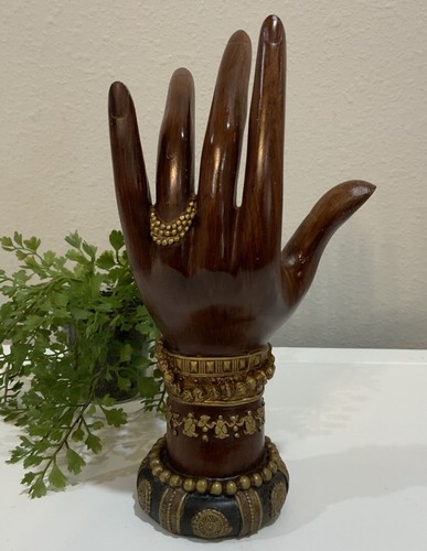 Statuina statua mano gioielli neri oro look intagliato stile asiatico antico mistico - Foto 5 di 7