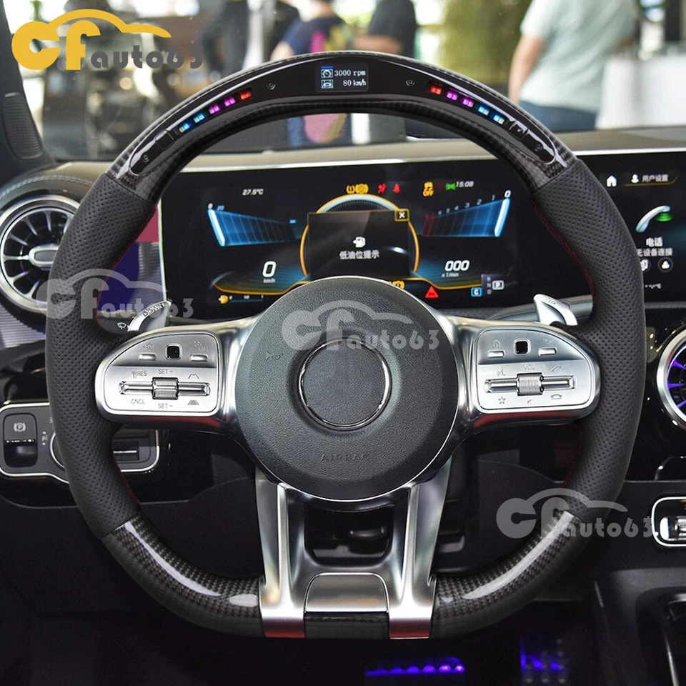 Real Carbon Fiber LED Leather Steering Wheel Fit 18+ Mercedes-Benz E63 AMG GT - Image 3 of 4