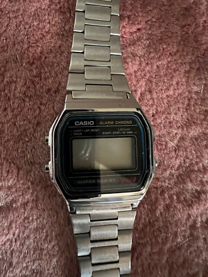 Casio Watch A158W Model 593 Silver Digital Alarm Chrono Original