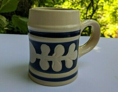Williamsburg Pottery Stoneware Salt Glaze Mug 3 1/2” Blue Leaves Williamsburg Pottery Stoneware Salt Glaze Mug 3 1/2” Blue Leaves