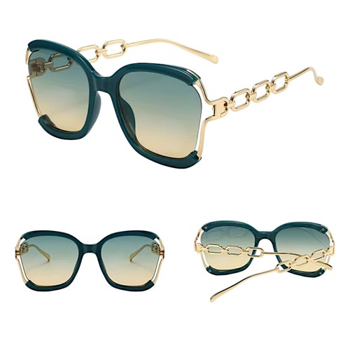 Women Sunglasses Classic Frame Chain Design Stylish Gradient Glasses Case Set - Picture 18 of 28