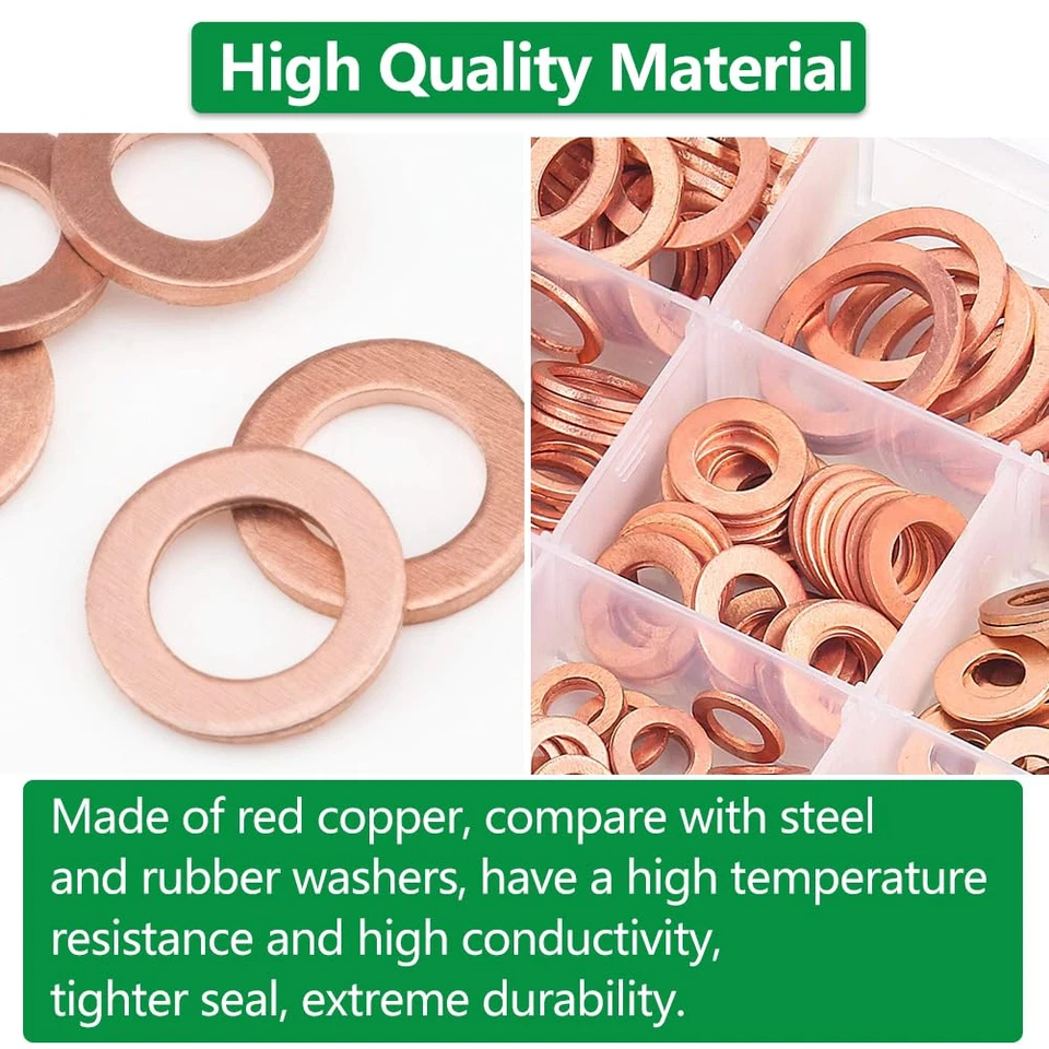 Kit 300 Rondelle in Rame 12 Misure Classificazione Metrica Guarnizione Rame Olio - Immagine 3 di 4