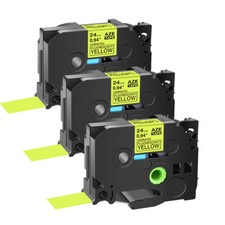 3PK Compatible with Brother PTouch Tze Tz C51 Fluorescent Yellow Label Tape 24mm