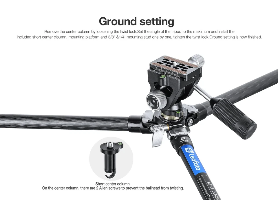 Leofoto LO-223CS+SW-02 Carbon Fiber Tripod + 2-Way Pan Head Kit for Binoculars - Image 2 of 4