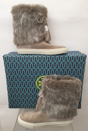 TORY BURCH DARK KNOT BEIGE ANGELICA BOOT RABBIT FUR SPLIT SUEDE SNEAKER NEW - 第 11/12 張圖片