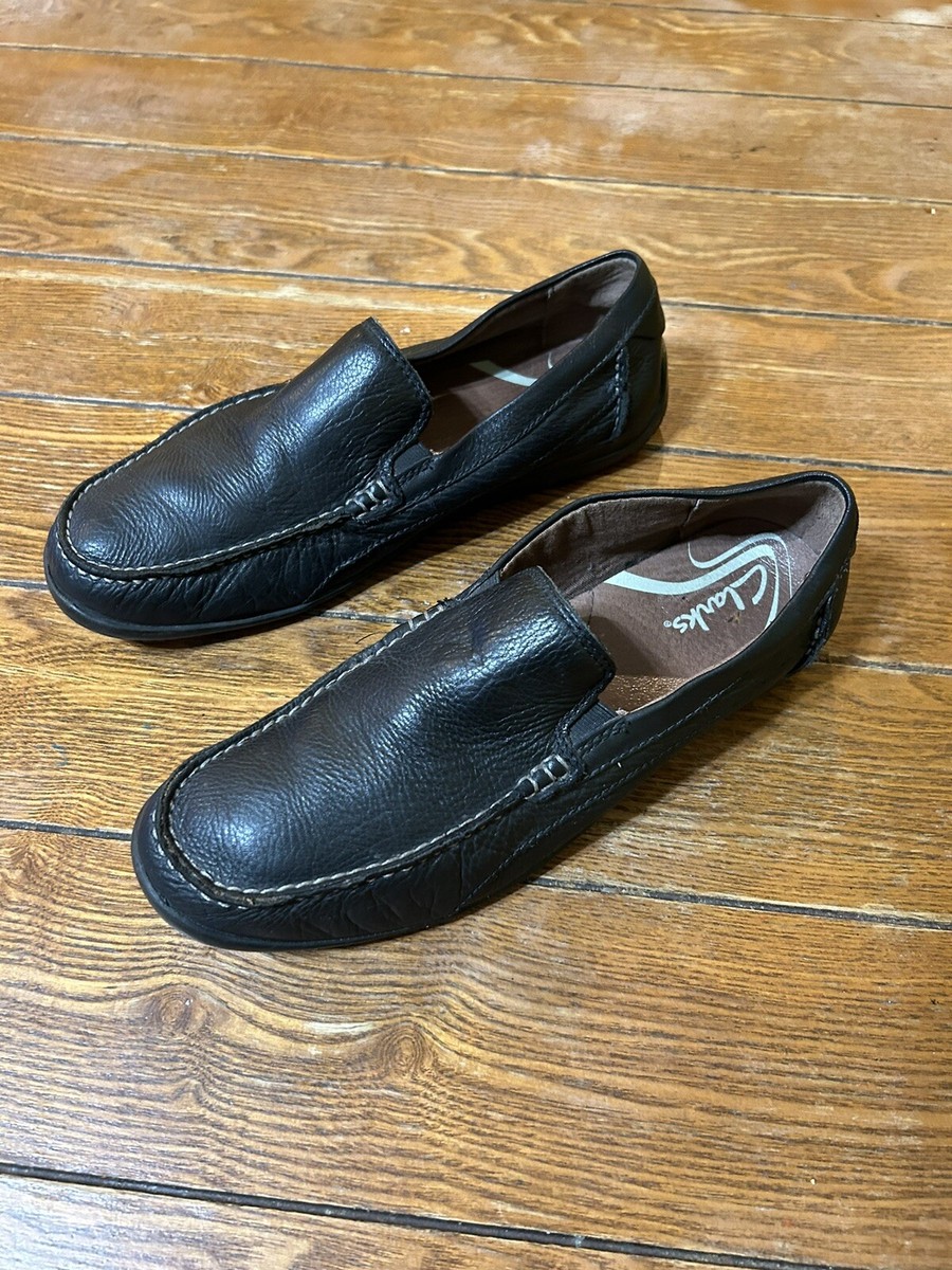 Clarks Mens 10 M Black Leather Casual Slip On Loafers Shoes  display picture 1