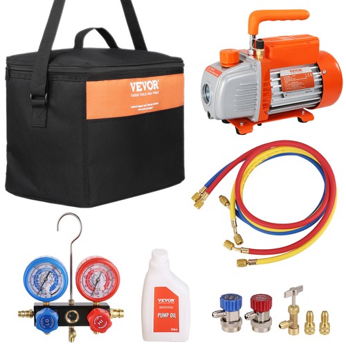 VEVOR Pompe à Vide Climatisation HVAC Frigoriste 100L/min 150W avec Jauges Tuyau - Afbeelding 9 van 12