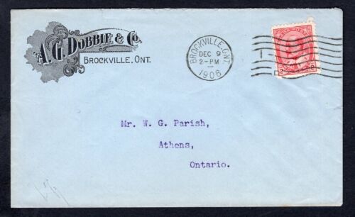 Canada BROCKVILLE Ontario 1908 AG Dobbie Hardware Corner Cover to Athens