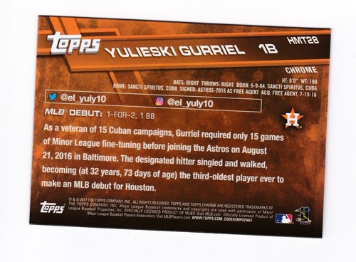 2017 Topps Chrome Update #HMT28 Yulieski Gurriel RD Houston Astros RC - Picture 2 of 2