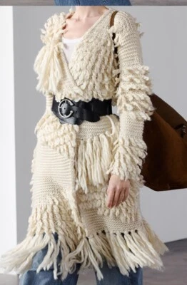 ZARA NEW WOMAN LONG FRINGED KNIT COAT ECRU Size M 0021/125 sale price!!! - Image 1 of 4
