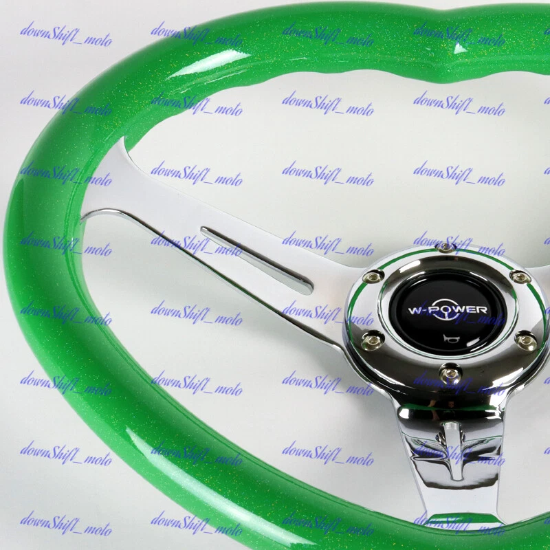 Volante JDM verde em forma de coração, cabo ABS, rosa, aço, cromado, 3 raios - Imagem 4 de 4