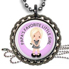 Papa's Favorite Little Girl Kids Bottle Cap Necklace  Chain Grandpa's Girl 04