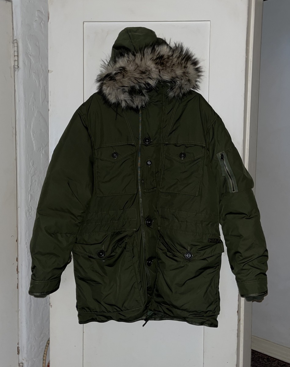 Polo Ralph Lauren Jacket Parka Puffer Green Fur Utility
