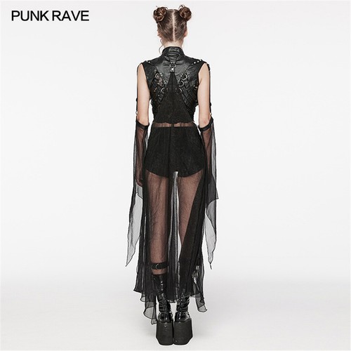 Punk Rave Women Goth Punk Multi-Wear Structuralvisual Cape Detachable Mesh Cloak - Picture 3 of 25