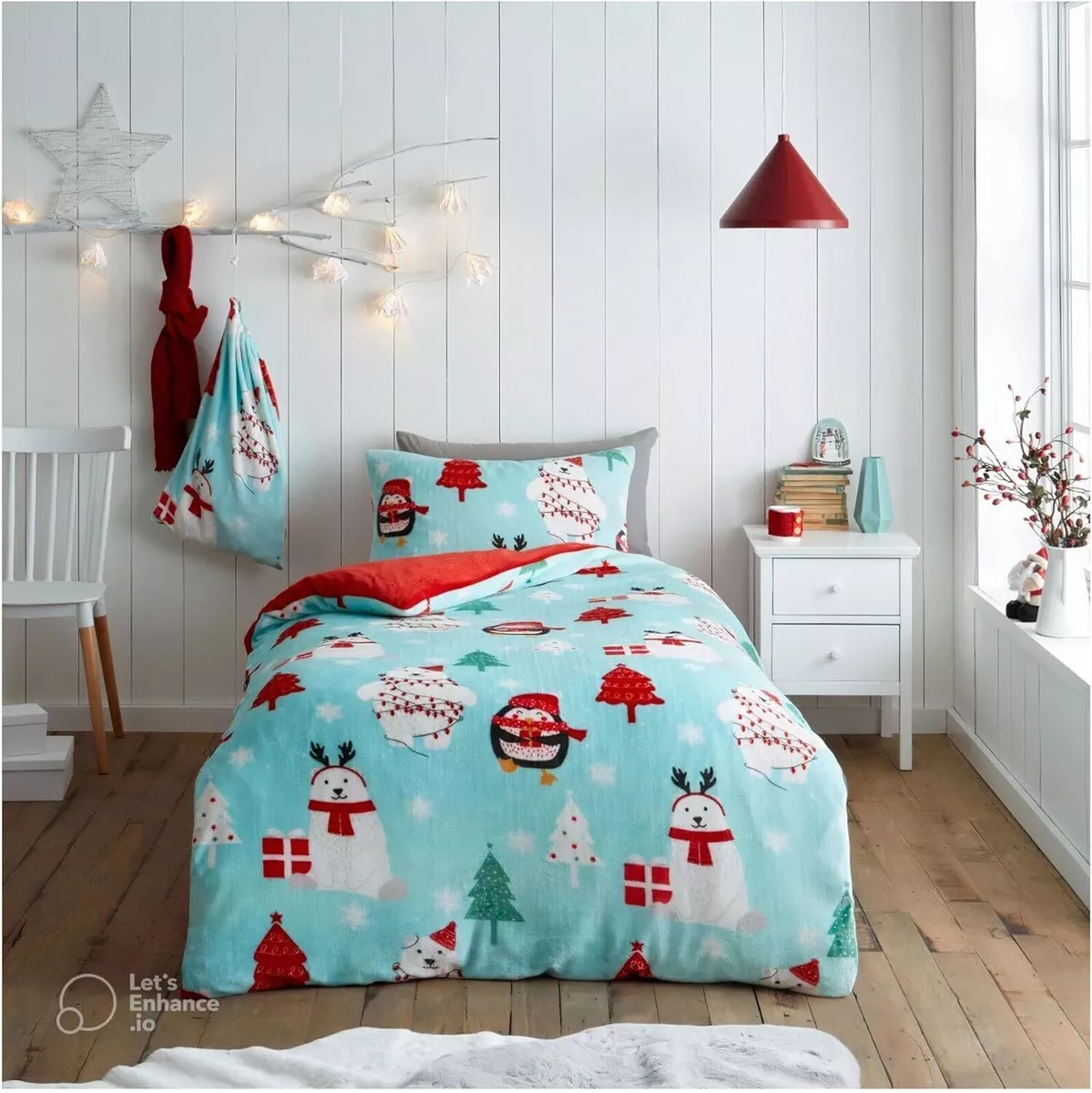 Teddy Bear Duvet Cover Set Fluffy Fleece Xmas Kids Bedding Single