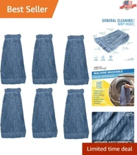 Washable, Heavy Duty Mop Head Replacement - 6 Cotton Loop Refills for All Floors