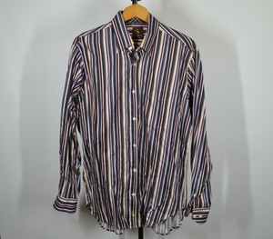 Tailorbyrd-Large-Long-Sleeve-Button-Front-Shirt-Multicolor-Stripes