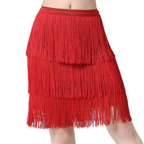 Sexy Latin Skirt Ballroom Belly Dance Hip Skirt Tassel Three-layers Costume