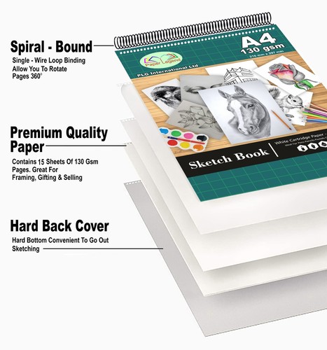 A1,A2,A3,A4,A5 Sketch Book 130gsm White Cartridge Paper Artist Drawing Sketching - Picture 17 of 19