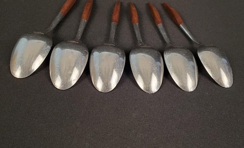 Interpur INR2 Stainless Soup Spoon Lot of 6 Brown Synthetic Wood Handle Flatware - Picture 5 of 6