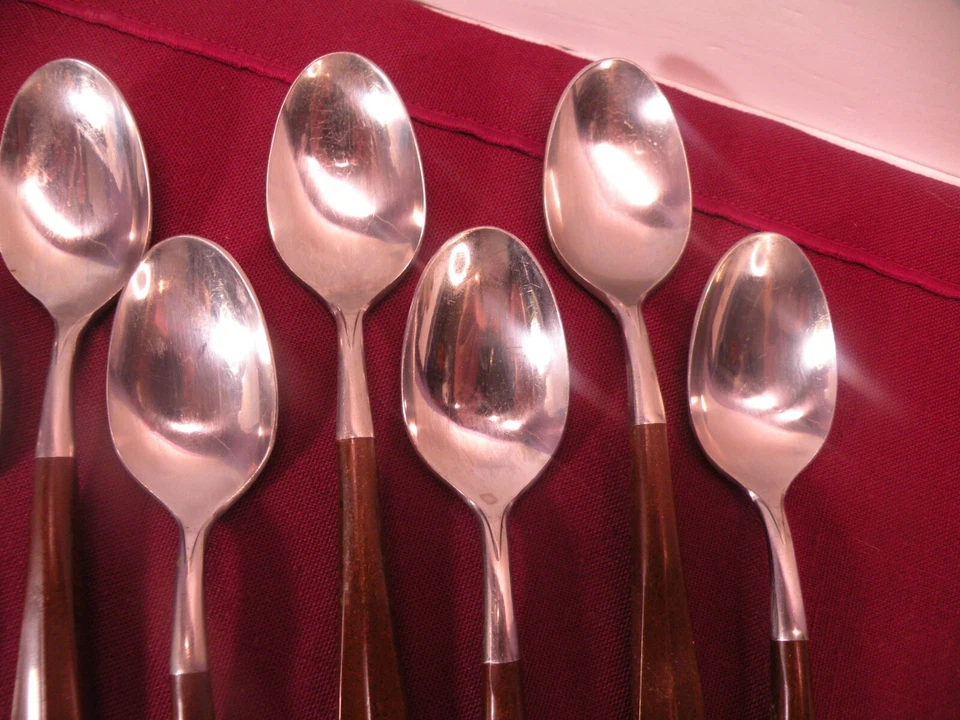 Set Of 8 EKCO ETERNA Japan EKS28 Colonial Flatware Teaspoons MCM 6 1/8" - Image 3 of 4
