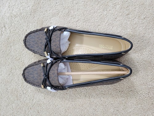 MK Michael Kors Sutton Moccasins Brown Black Leather Logo Loafers Size 9 - Picture 9 of 11