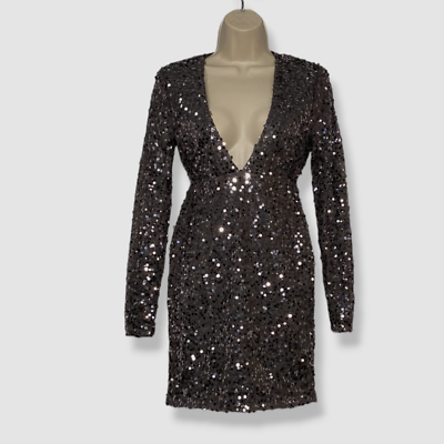 $150 Boohoo Women's Gray Sequin Long Sleeve V-Neck A-Line Dress Size 4 | eBay $150 Boohoo Women's Gray Sequin Long Sleeve V-Neck A-Line Dress Size 4 | eBay