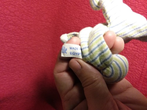 7" Under the Nile ORGANIC COTTON DOLL LOVEY blue green stripes stuffed baby toy - Picture 6 of 6