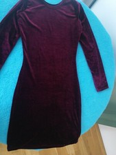 Burgundy Velour Long Sleeve Mini Bodycon Dress Size S