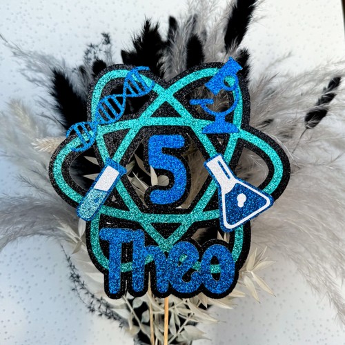 Science Personalised Custom Glitter Happy Birthday Cake Topper Party Decoration - Picture 6 of 12
