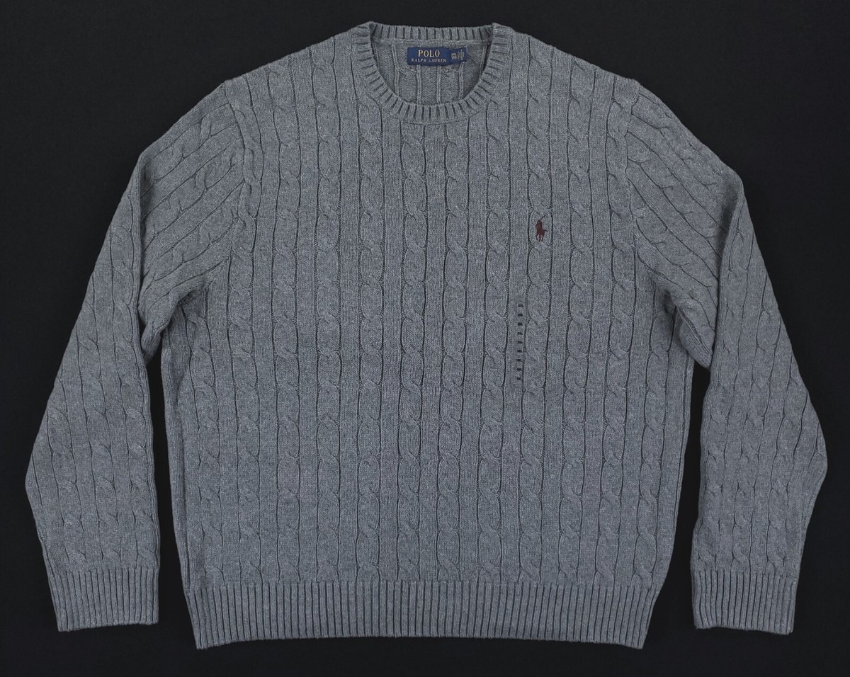 Polo Ralph Lauren Men's 2XL Cable Knit Sweater 100% Cotton Gray