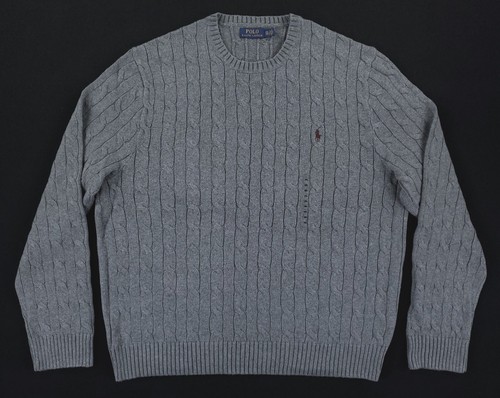 Polo Ralph Lauren Herren 2XL Zopfmuster Pullover 100% Baumwolle Grau Neu mit Etikett - Bild 1 von 11