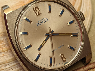 Vintage 1970's Ernest Borel Sea Gem w/Signed Crown,Midsize Divers All SS Case