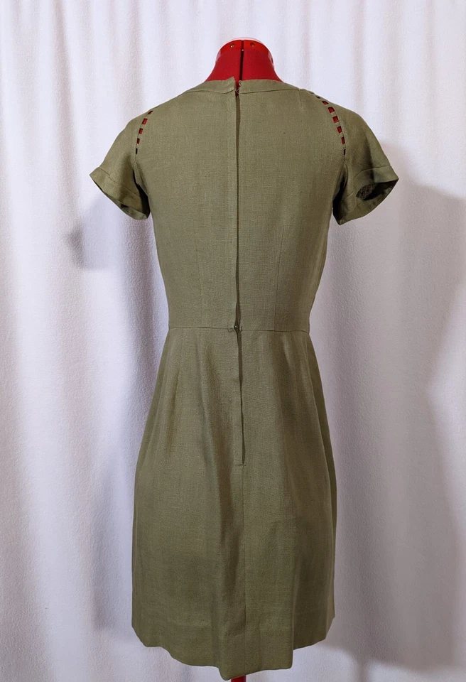 Vestido De Colección Años 50 Verde Atómico Geométrico Moygashel Lino Carlye Recortado MCM EE. UU. Foto 2 de 4