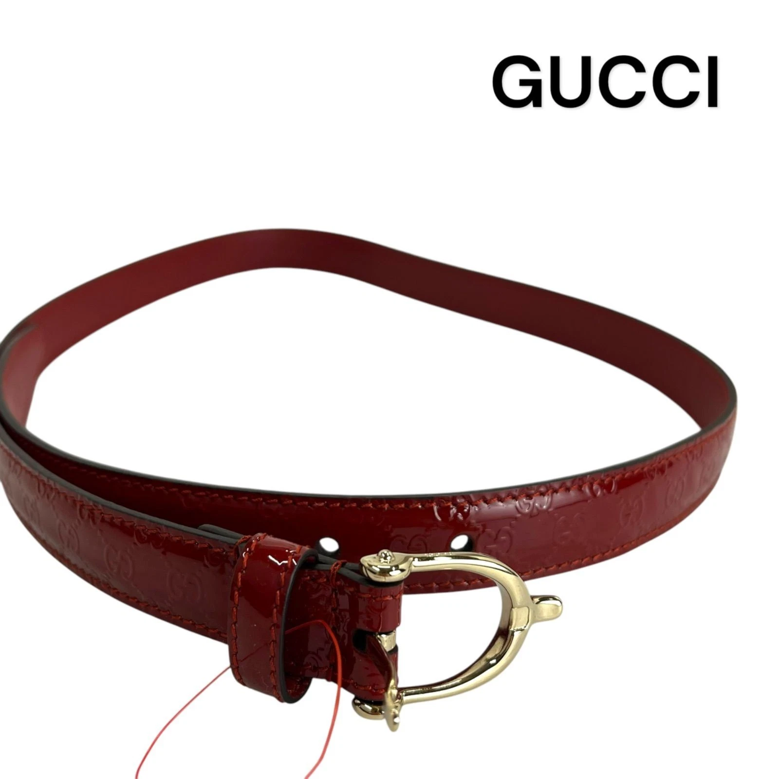 GUCCI 309900 75/30 rouge motif GG ceinture fine cuir sans boite femme or