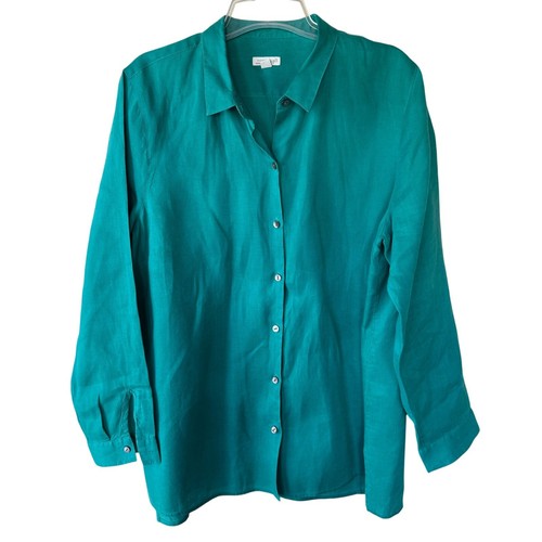 J. Jill LINEN Green Oversized Buttondown shirt size XL