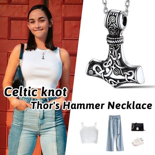 Collana con ciondolo martello di Thors in argento sterling mitologia norrena Mjolnir... - Foto 3 di 9