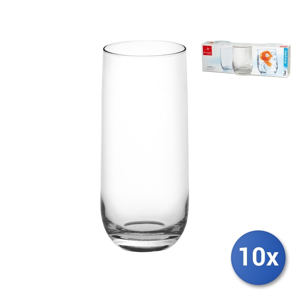10X Packs 3 Glass Cups Loto Drink 35 CL Transparent Bormioli Rocco