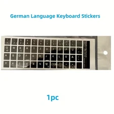 German Keyboard Stickers, Computer Cover, Black Background White Lettering